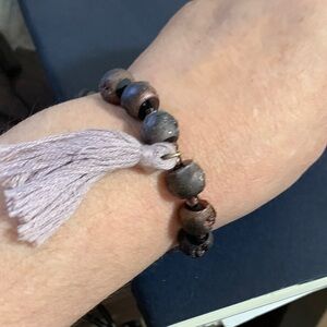 Handcrafted Gray Bead Bracelet with Lavender Tassel